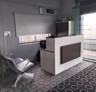 Chair factory: reception area with steel seating